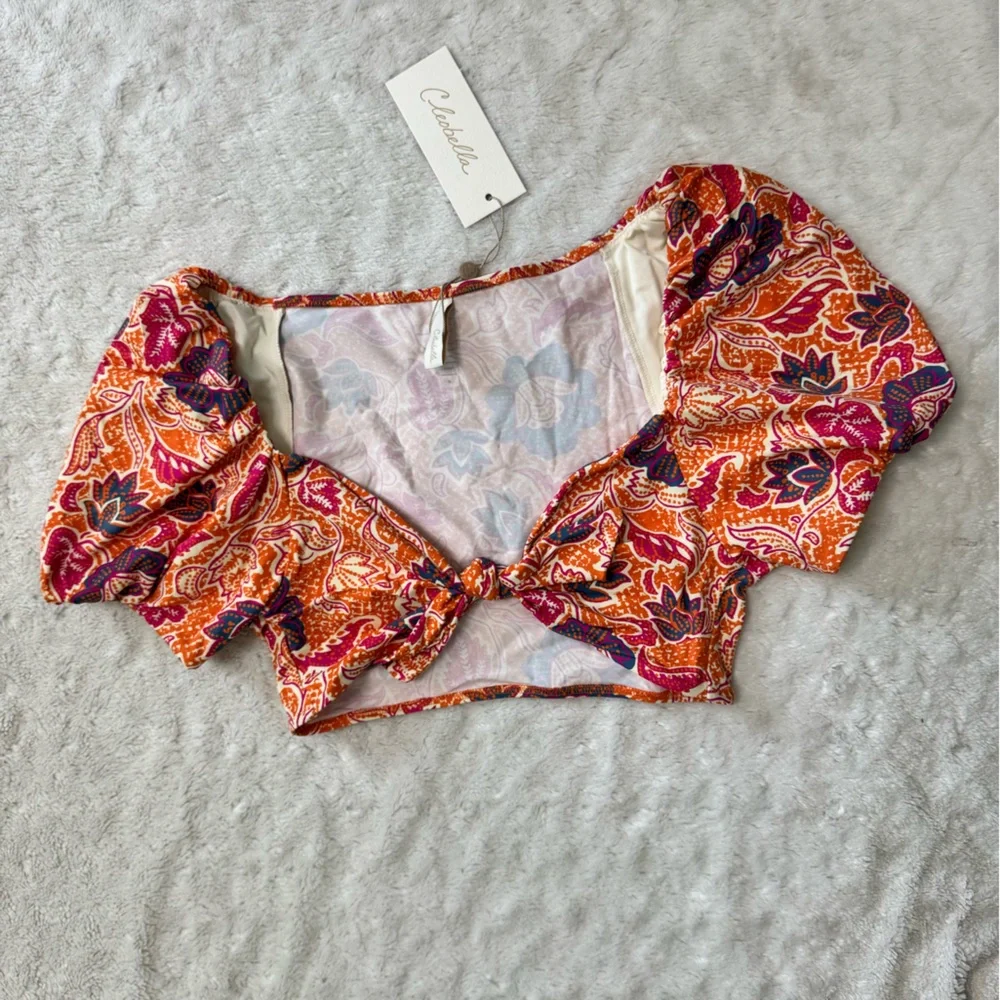 NWT- CLEOBELLA Colorful Paisley Maude Puff Sleeve Swim Top
